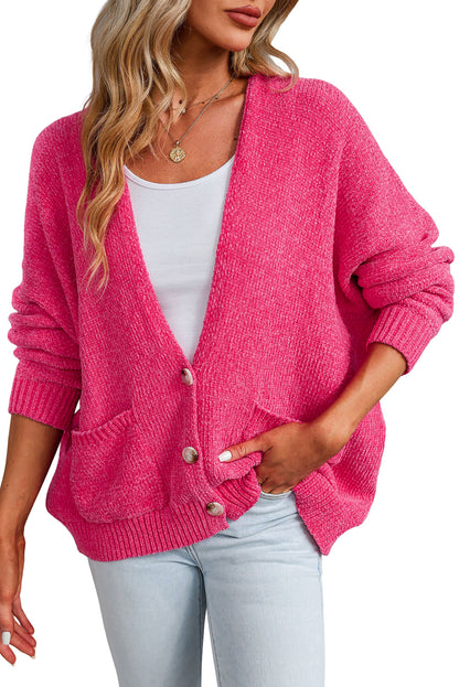 Rose knöpfe front pocketed pullover cardigan