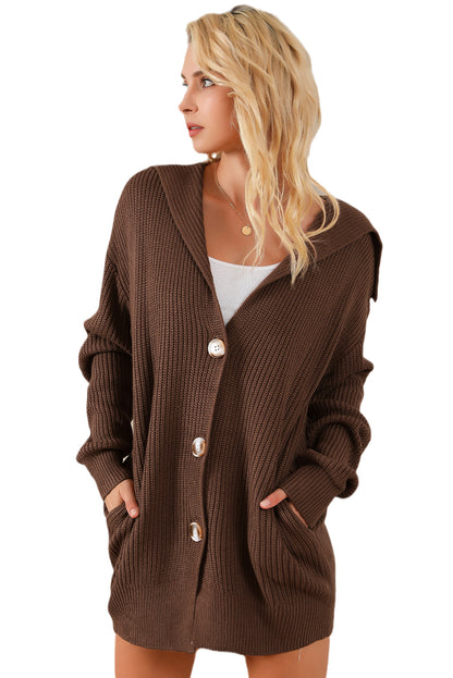 Brown chunky knit reverskragen knopfleiste cardigan