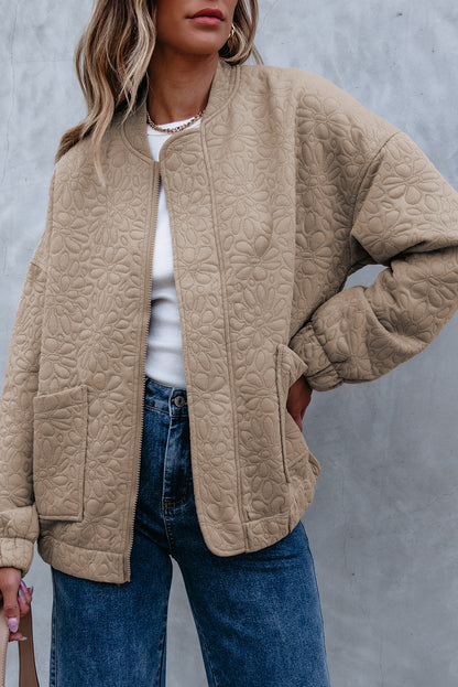 Gesteppte jacke in hellem french beige mit blumenmuster