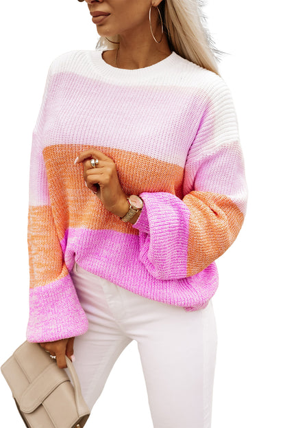 Rosa colorblock drop shoulder pullover lose pullover