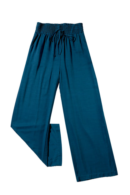 Blue Drawstring Elastische taille casual broek met wijd been