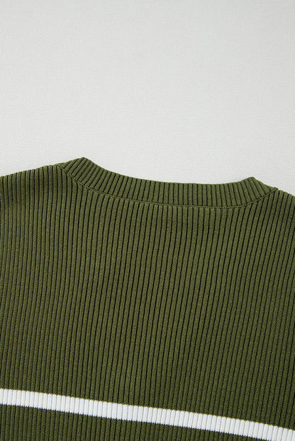 Groene strepen rib gebreide knit knoppen slanke fit trui