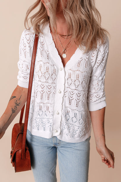 White Frenchy Hollow Out Strickcardigan met V-Neckline