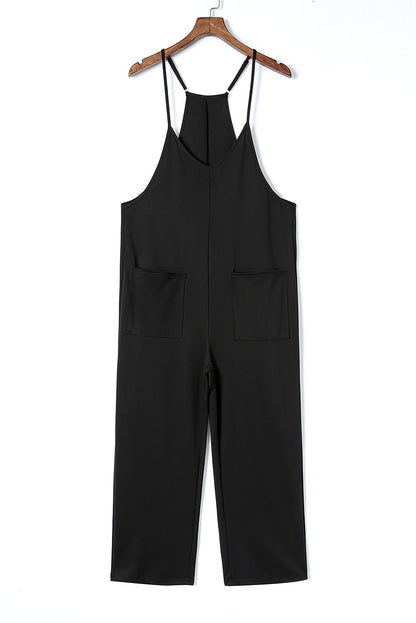 Zwart zak met verstelbare spaghetti -riemriemriempoot jumpsuit