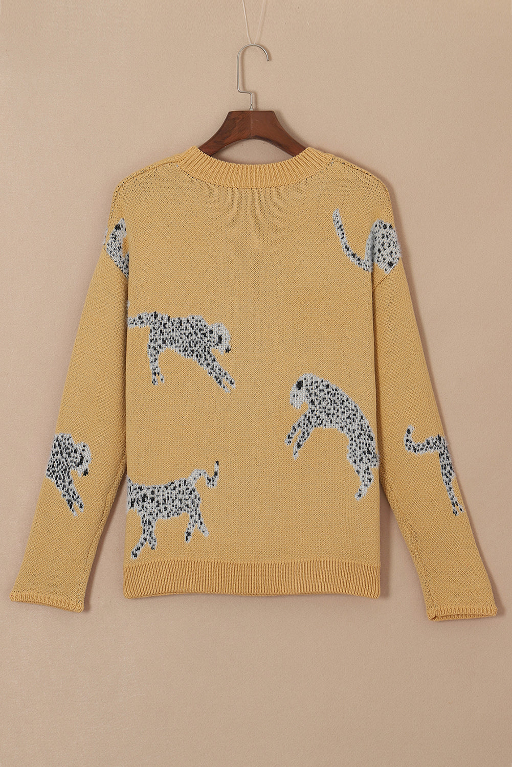 Camel fuzzy cheetah akzent rundhalsausschnitt pullover