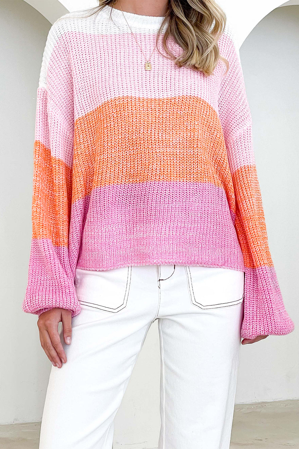 Rosa colorblock drop shoulder pullover lose pullover