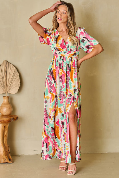 Rosa Boho Tie Maxic-jurk met een V-neckline