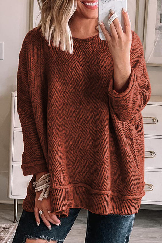 Gold flame volltonfarbe texturierter rundhalsausschnitt lockerer pullover