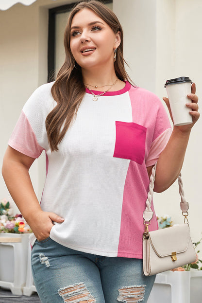 Pfirsichblüte farbblock patchwork plus size t-shirt