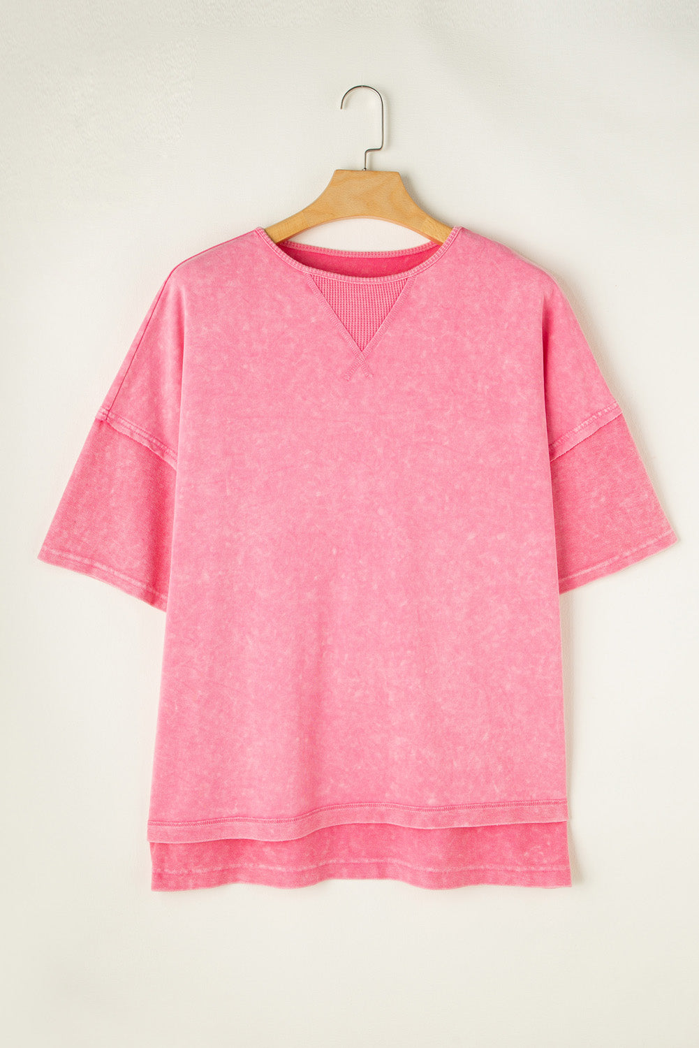 Erdbeerrosa mineral wash drop sleeve patchwork plus tee