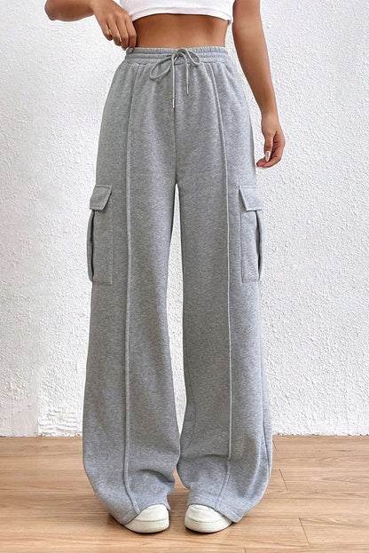 Hellgraue cargo-sweatpants mit kordelzug an der taille