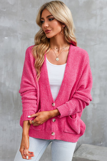 Rose knöpfe front pocketed pullover cardigan