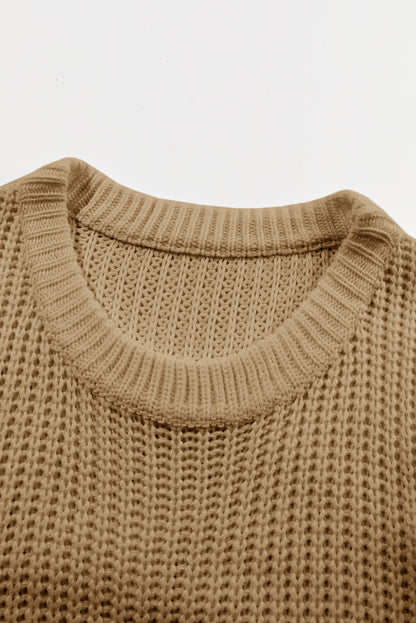 Khaki rippenstrick rundhalsausschnitt slouchy chunky pullover