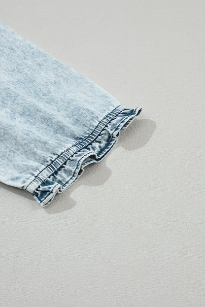 Donkerblauw zuur water retro denimjurk met halve mouwen