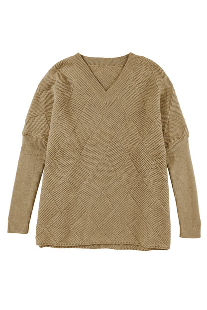 Karierter pullover mit strukturierten fledermausärmeln in camel