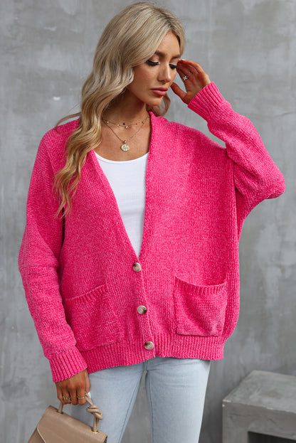 Rose knöpfe front pocketed pullover cardigan