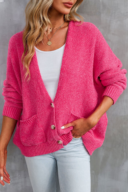 Rose knöpfe front pocketed pullover cardigan