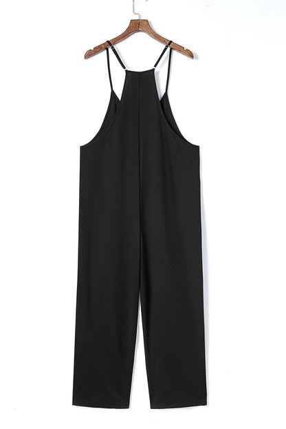 Zwart zak met verstelbare spaghetti -riemriemriempoot jumpsuit