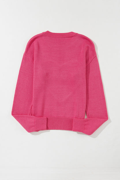 Rose heart xoxo muster drop shoulder rippe stricken pullover