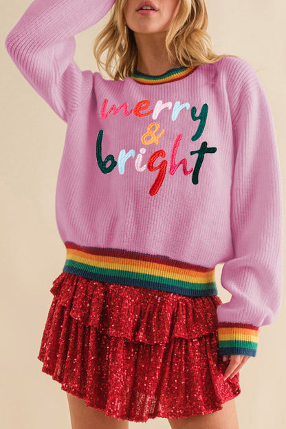 Bonbon merry & bright colorful stripes trim pullover