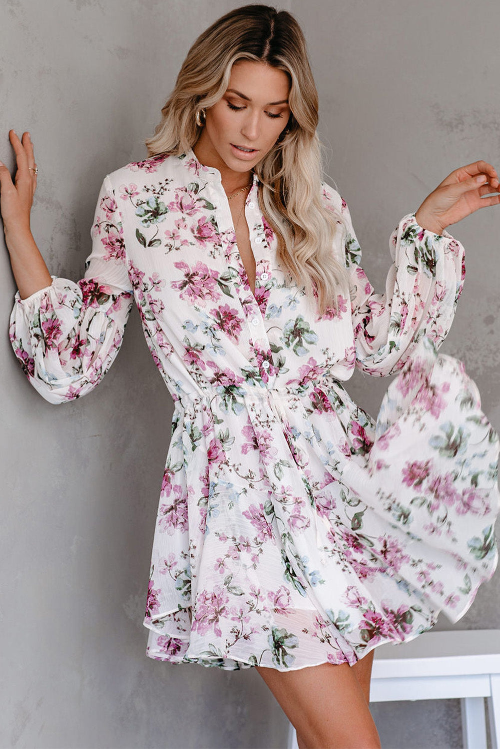 Vintage bloemenprint Drawring Flowy Dress