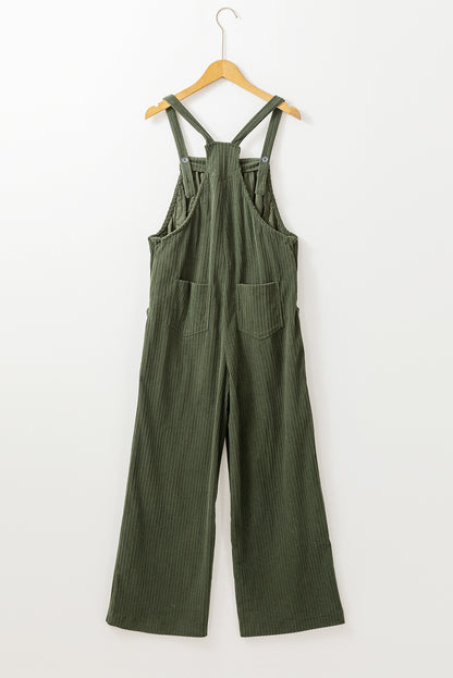 Jungle Green Solid Pocket Loose Fit Kord Over het algemeen