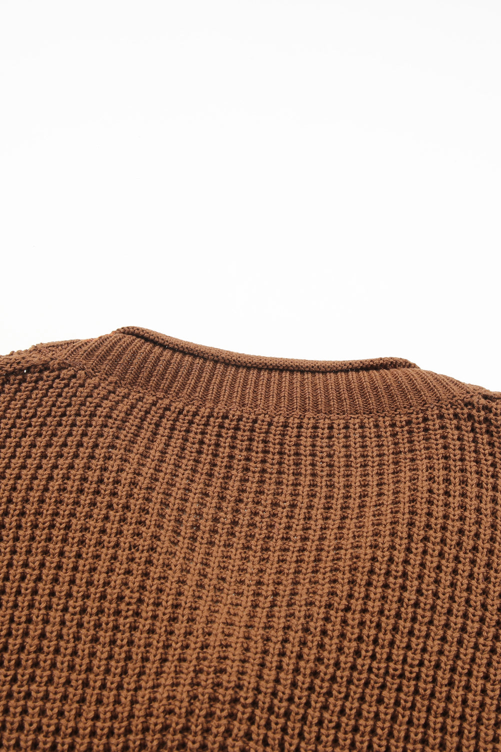 Kaffee pointelle strickpullover mit v-ausschnitt und tropfenschulter