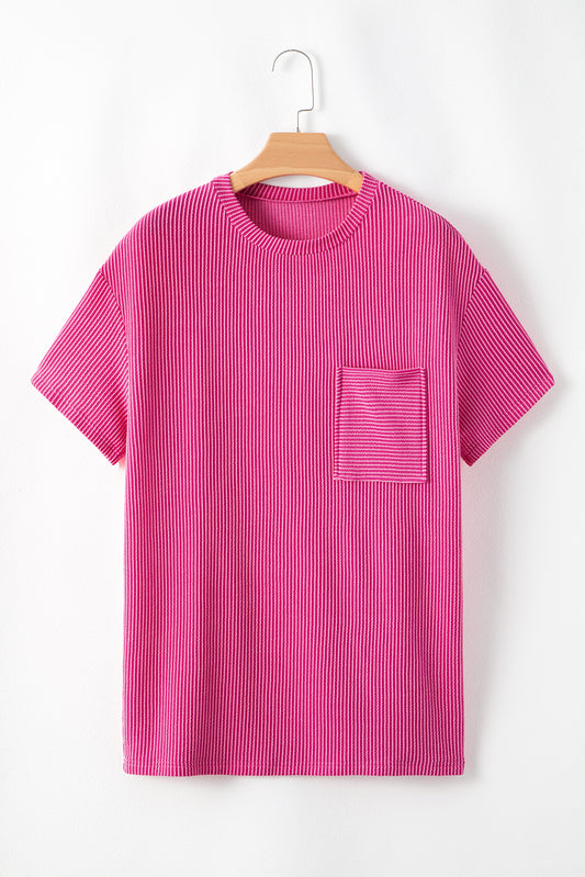 Rosa Corded gebreide zak met los fit t -shirt