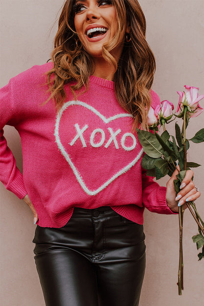 Rose heart xoxo muster drop shoulder rippe stricken pullover