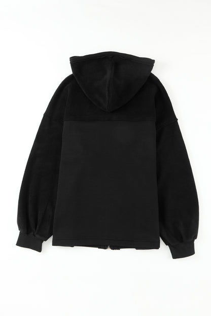 Schwarze klappentasche mit kordelzug kapuze zip up jacke