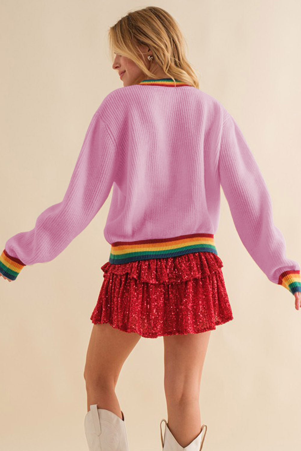 Bonbon merry & bright colorful stripes trim pullover