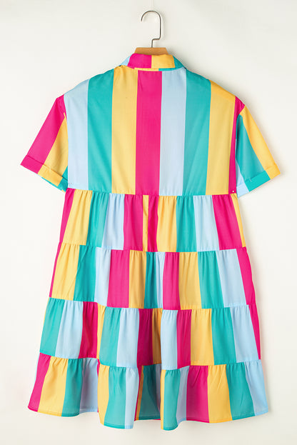 Rose stripe colorblock kurzarm-mini-shirt-kleid