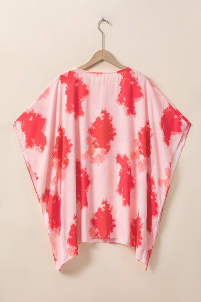 Rot plus größe tie-dye druck 3/4 ärmel tunika top