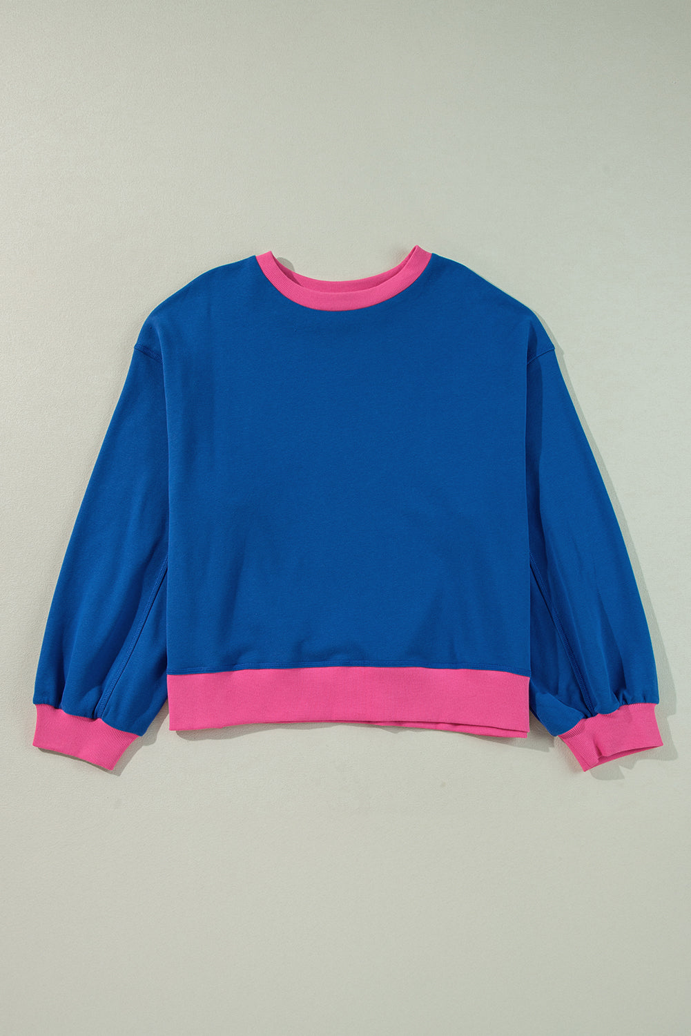 Himmelblau farbe block rand ballon ärmel plus größe pullover