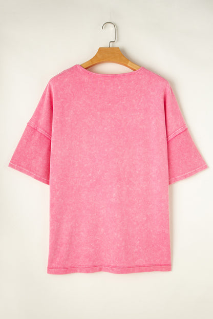 Erdbeerrosa mineral wash drop sleeve patchwork plus tee