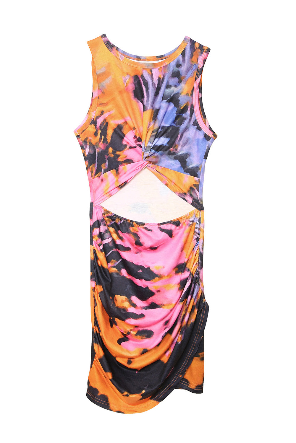 Multi-colour tie-dye print holle out Twist bodycon mini-jurk