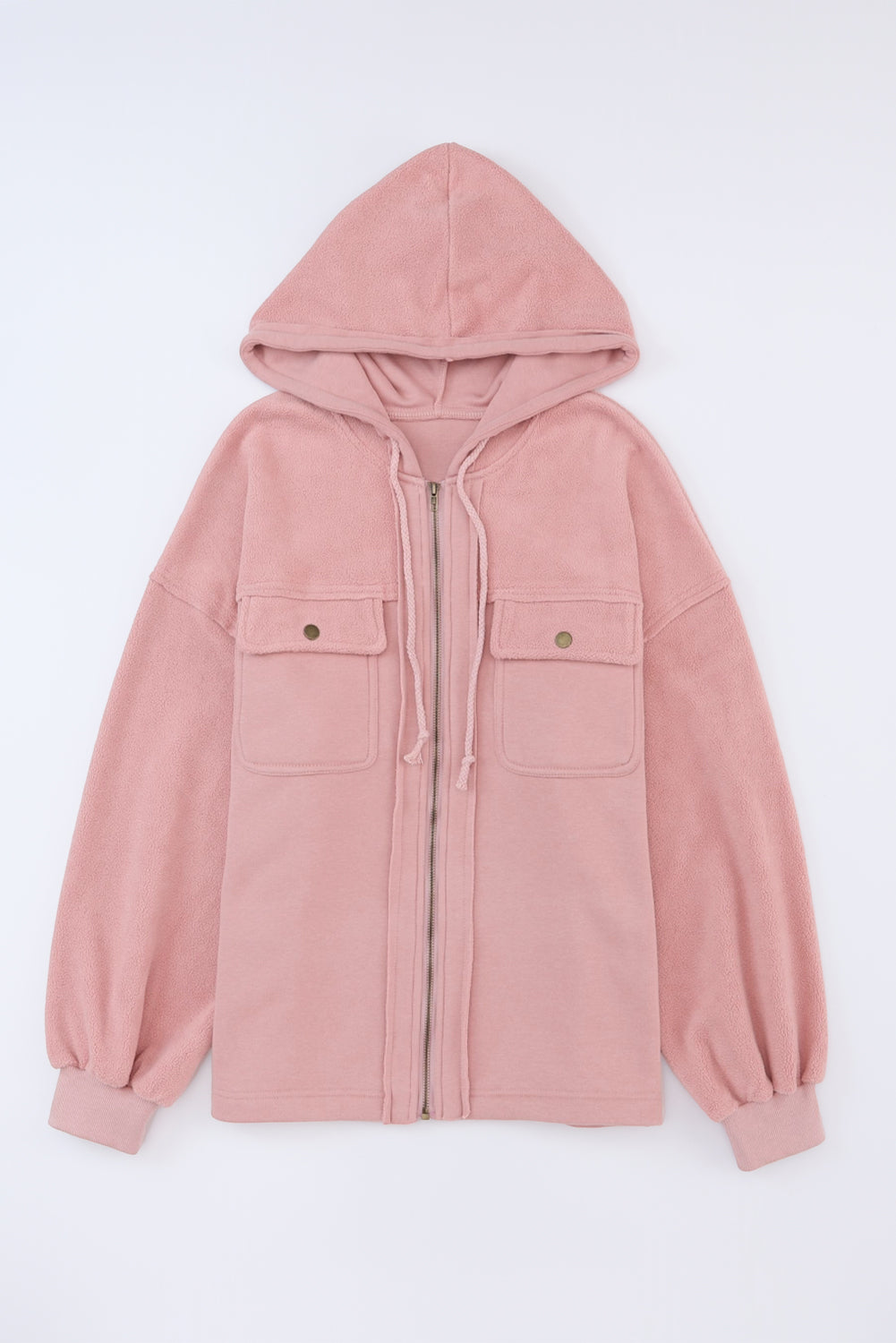 Rosa klappentasche mit kordelzug kapuze zip up jacke