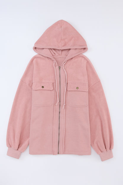 Rosa klappentasche mit kordelzug kapuze zip up jacke