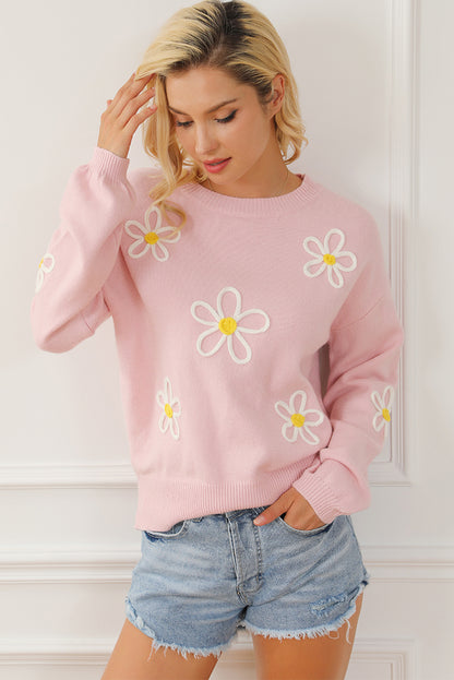 Rosa Chenille Daisy Stitching Circular Halsline Sweater