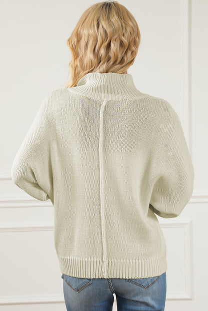 Beige perlenknopf stehkragen dolman-ärmel pullover