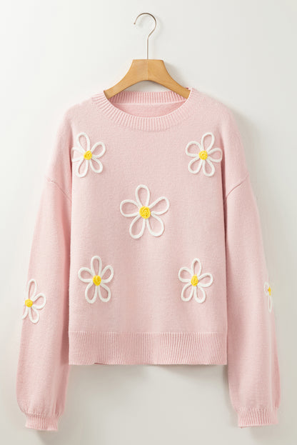 Rosa Chenille Daisy Stitching Circular Halsline Sweater