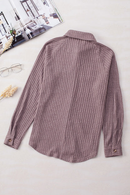 Paarse knop Placket met een deken Pocket Rib Cardigan