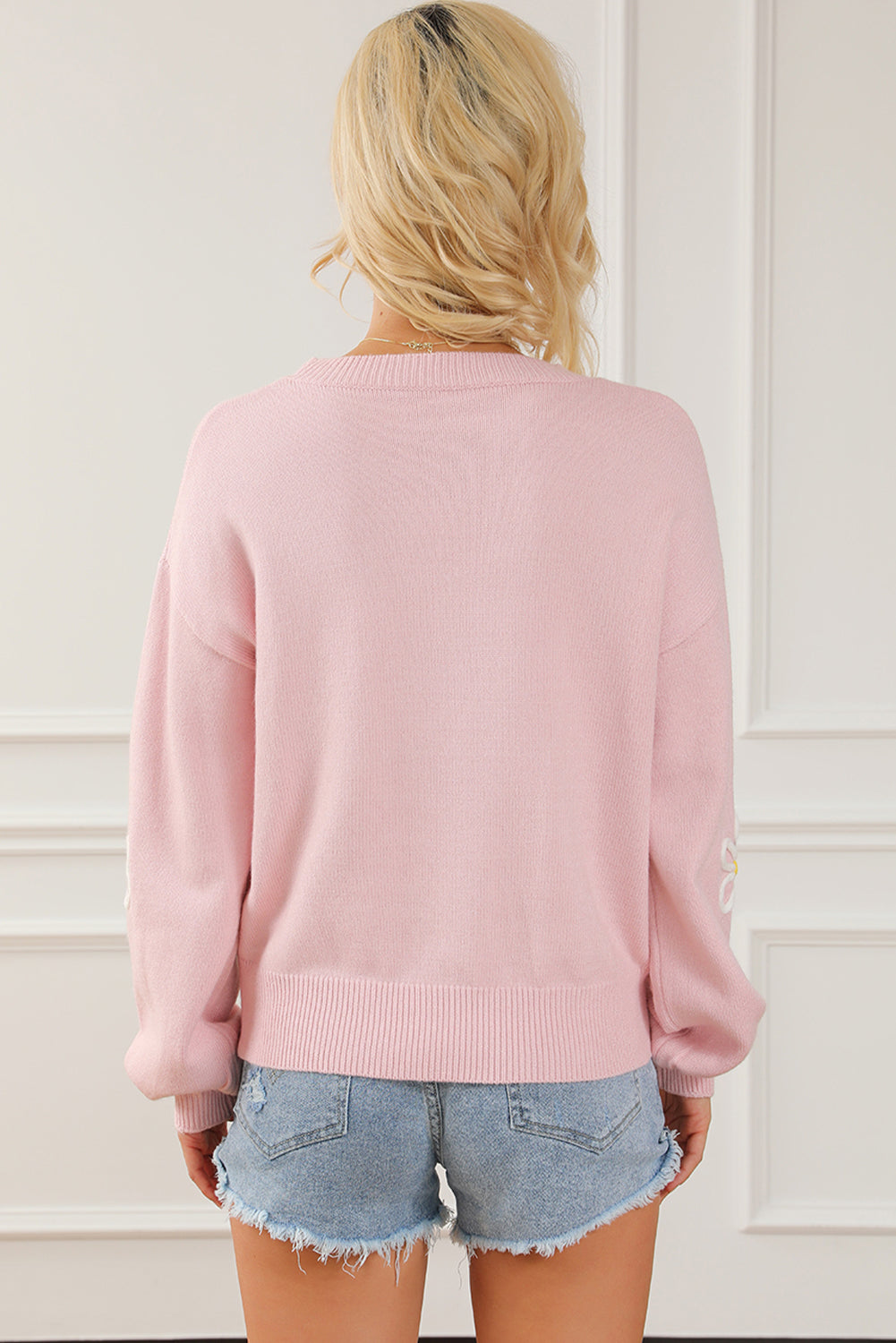 Rosa Chenille Daisy Stitching Circular Halsline Sweater