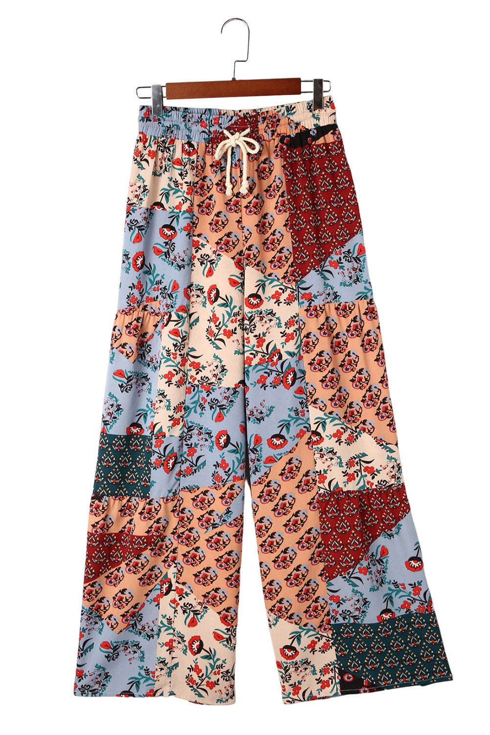 Multi -colored Boho Patchwork Print DrawString brede broek botten