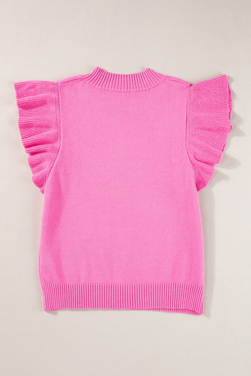 Bonbon geribbel mock neck sweater met korte mouwen en ruches