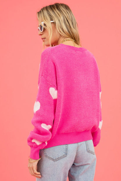 Leuchtend rosa fuzzy valentine hearts drop shoulder pullover