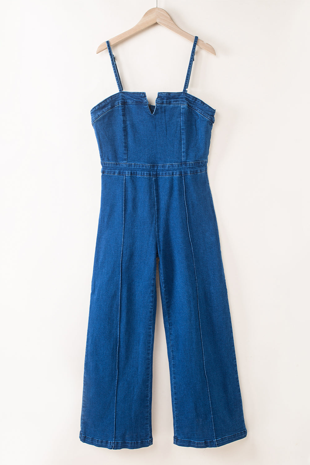 Blauwe spaghetti -band Notch v denim jumpsuit