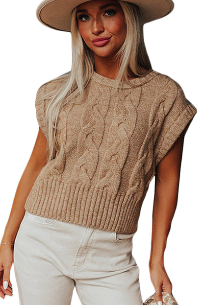 Light french beige zopfstrickpullover mit langen ärmeln