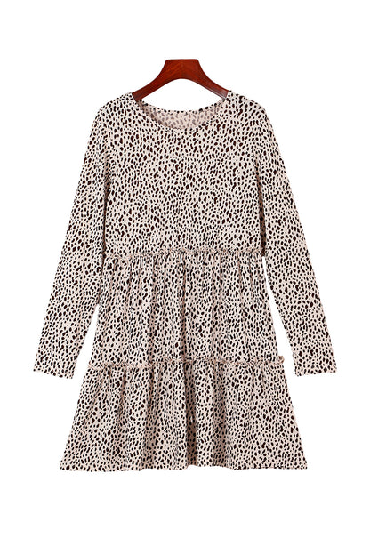 Langärmeliges kleid mit leoparden-tiermuster