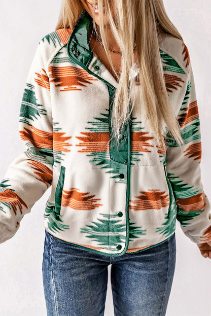 Mehrfarbig western aztec fleecejacke mit druckknöpfen